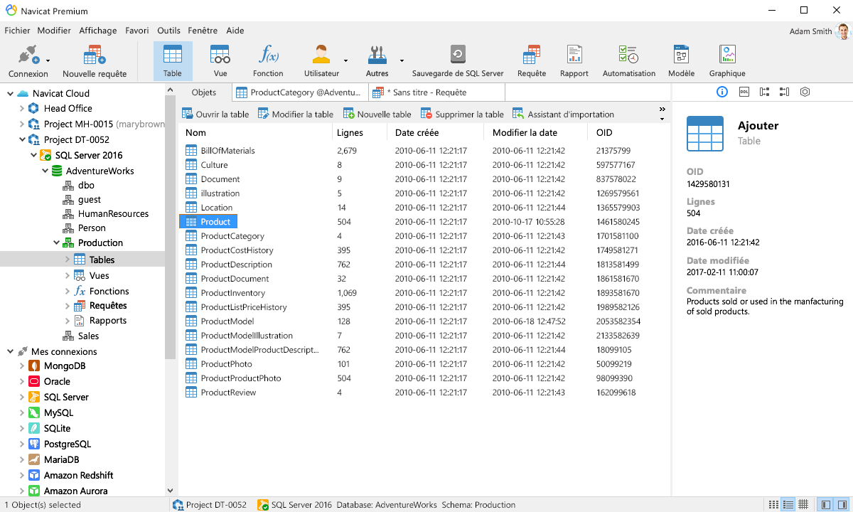 The Navicat interface showing tables data.