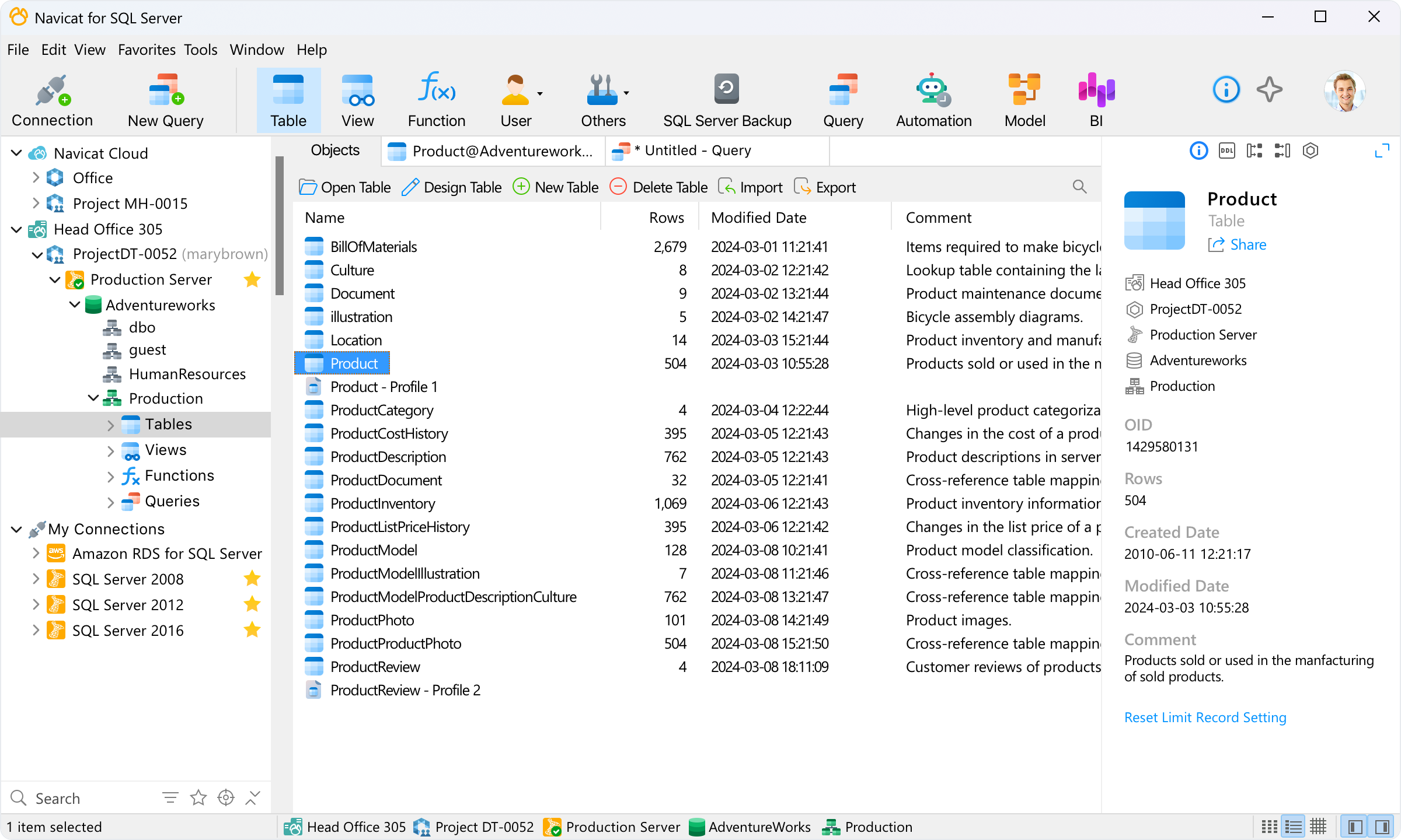 Navicat for SQL Server GUI
