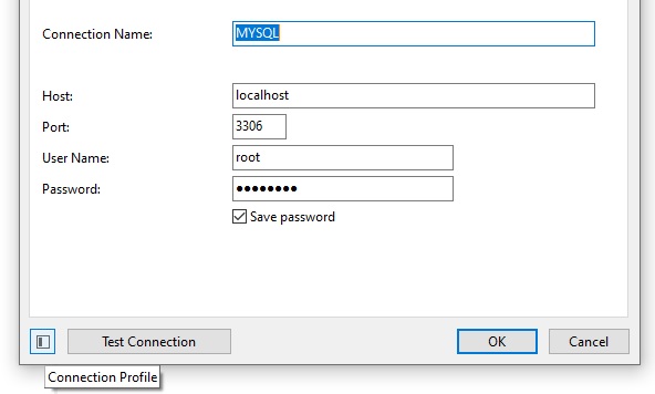 Toggle Connection Profiles Pane button